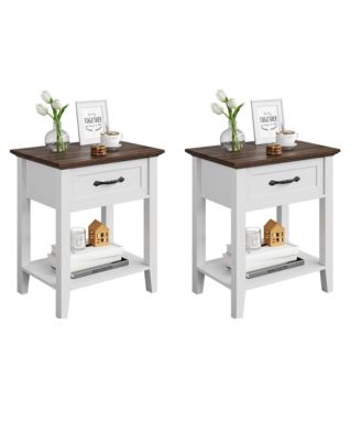 Nightstands, End Table with Drawer, Side Table for Living Room, 2 Tiers Storage Shelves Bedside Table for Study Room, Bedroom