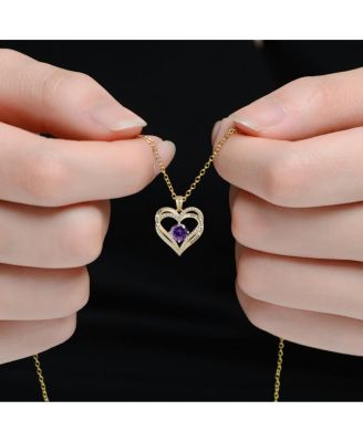 14K Gold Plated Heart ''I Love You'' Pendant with Colored Cubic Zirconia