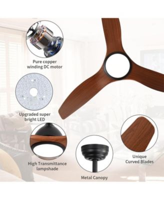 52-inch Modern Black 3-Blade Ceiling Fan with LED Light and Remote Control