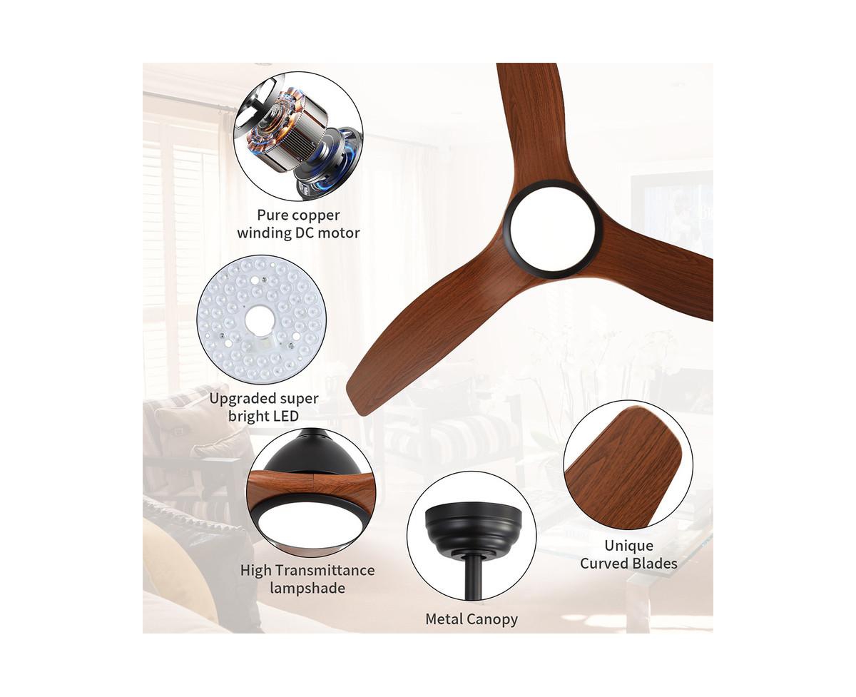 52-inch Modern Black 3-Blade Ceiling Fan with Led Light and Remote Control