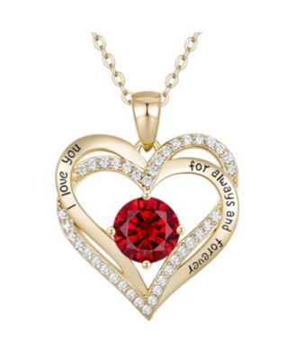 14K Gold Plated Heart ''I Love You'' Pendant with Colored Cubic Zirconia