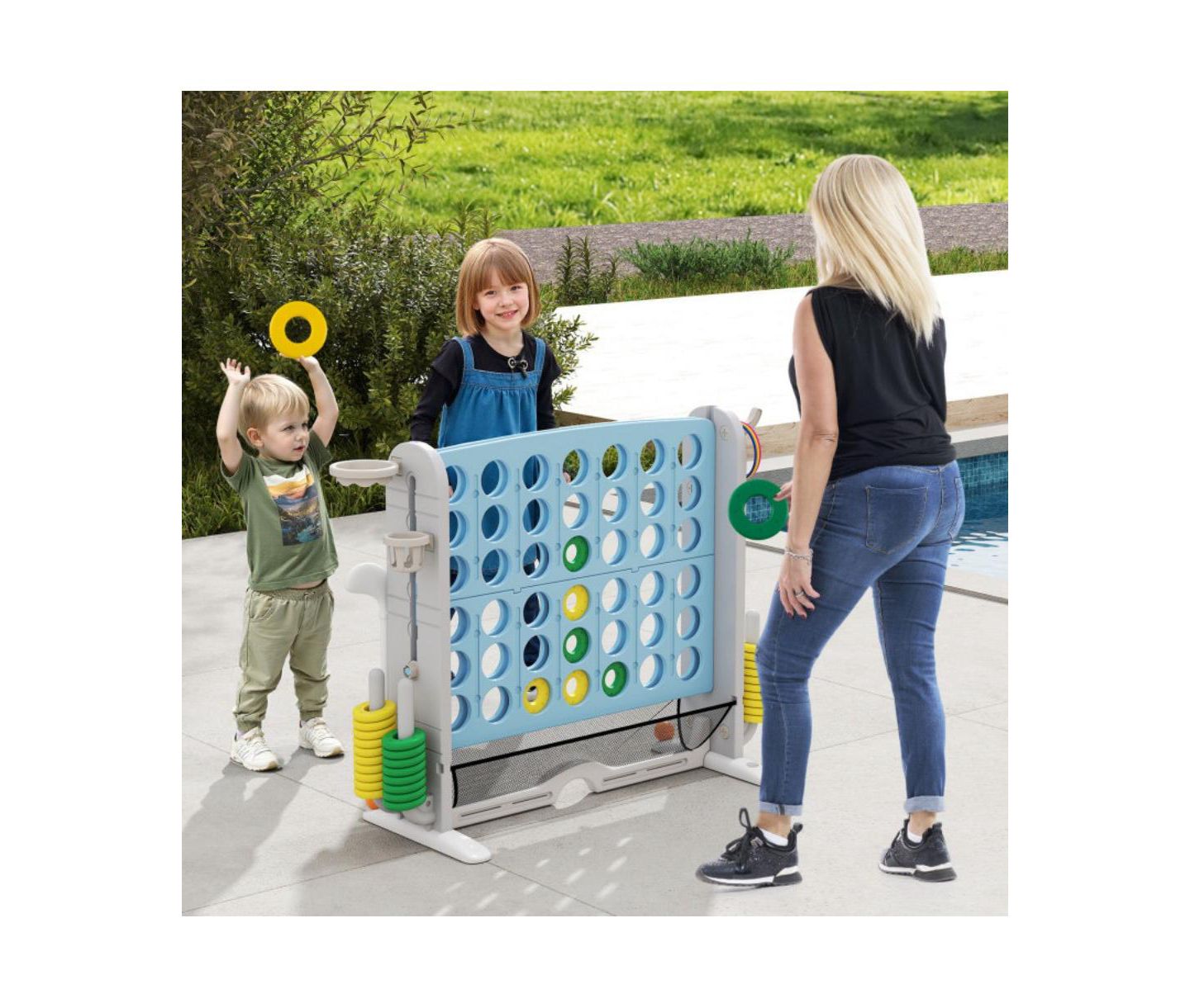 Детские игрушки HONGGE Jumbo 4 to Score 4-in-1 Game Set with Adjustable Height, Ages 3+, цвет: Синий — фото 7