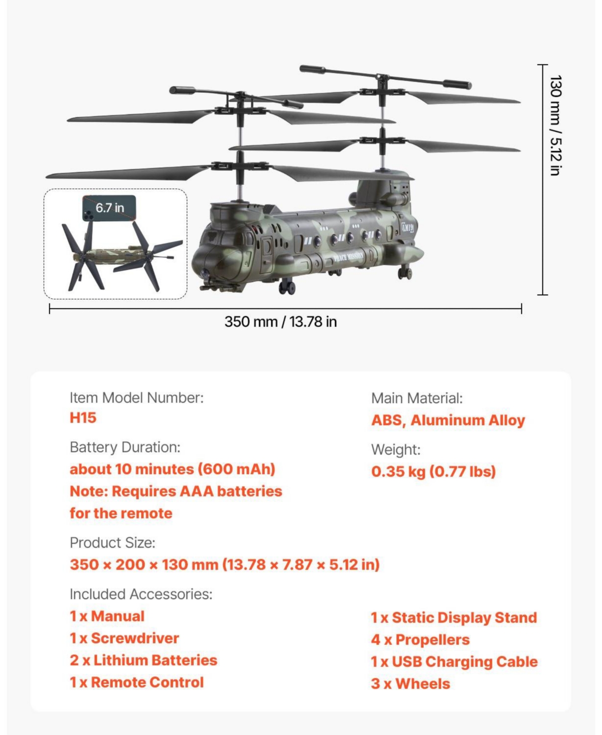 Mecale Rc Helicopter, 2.4GHz Military 3.5-Channel with Led Lights, 20 Min Flight, One-Key Takeoff/Landing Toy for Kids 8