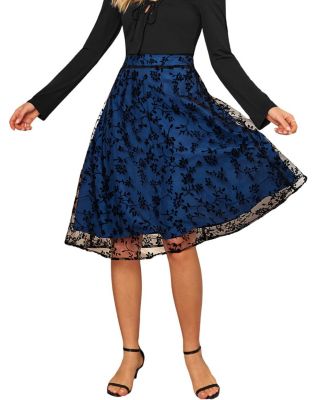 Women's Saphire Blooms Floral Midi Skirt