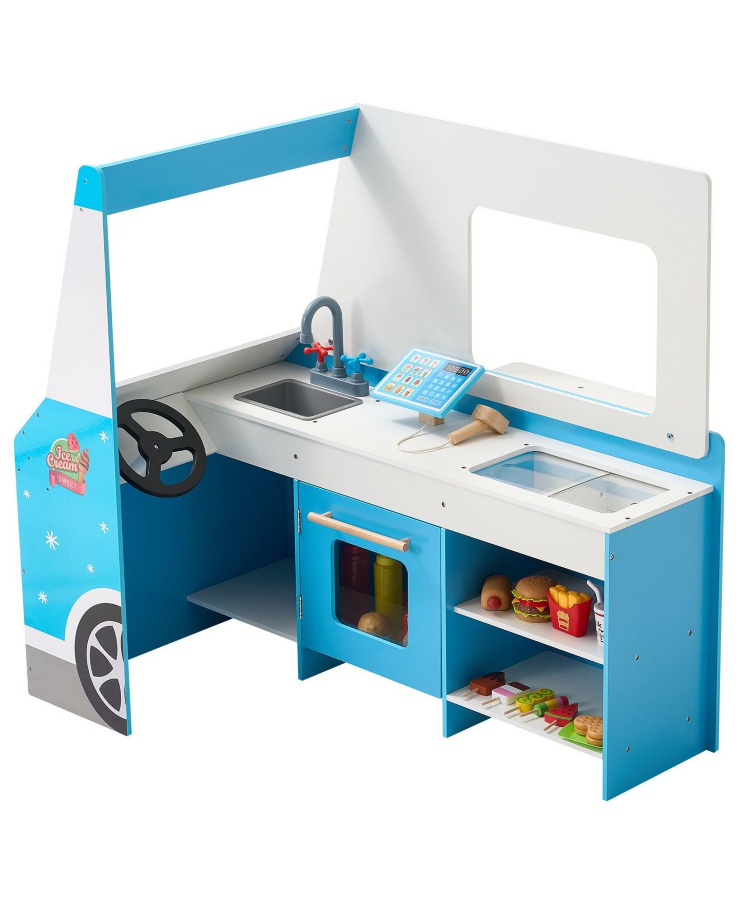 Детский игровой набор Mecale Ice Cream Cart Wooden Steering Wheel 25-Piece Playset, Ages 3+, цвет: Синий — фото 10