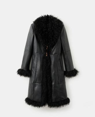 Women's Fur Trim Faux-Leather Coat