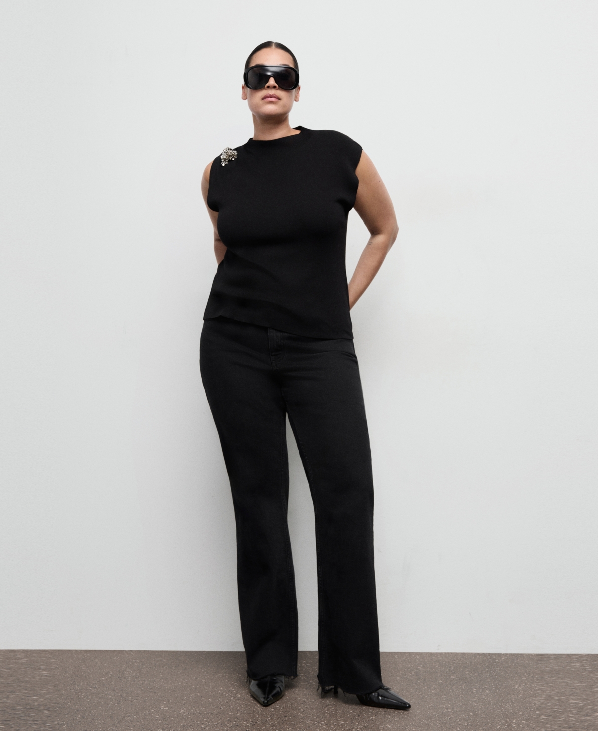 Mango Women's Metallic Flower Knitted Top