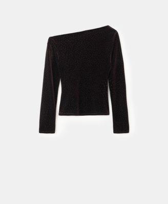 MANGO - Women's Sparkles Asymmetrical Velvet Top