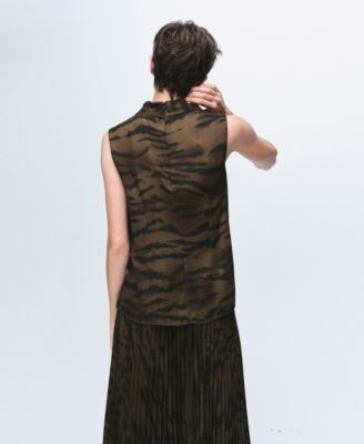 Women's Draped Collar Animal-Print Blouse