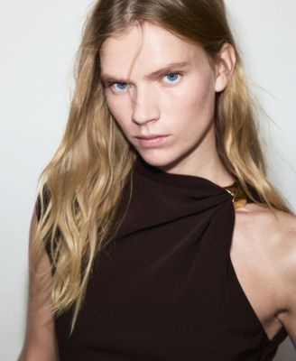 Women's Asymmetrical Neck And Metallic Detail Dress