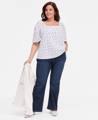 Plus Size Short Flutter-Sleeve Square-Neck Knit Top