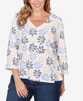 Plus Size Printed Stretch Jersey V-Neck Top