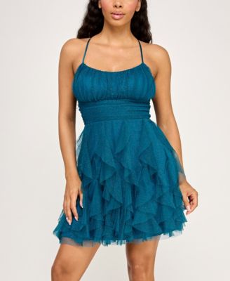 Juniors' Strappy Glitter Embellished Petal Dress