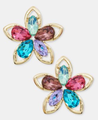 Multicolor Crystal Flower Stud Earrings 