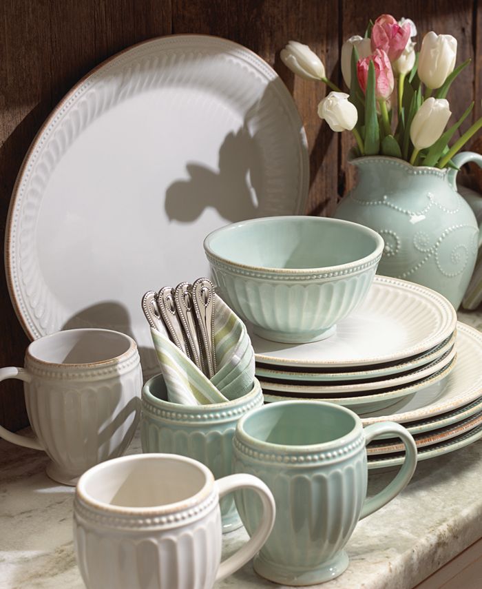 Lenox Dinnerware Stoneware French Perle Groove Ice Blue Dinner Plate