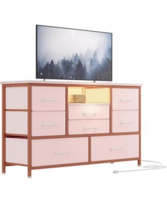 Modern 8-Drawer Dresser TV Stand with RGB LED Lighting, Power Outlet & USB Ports – Fits 55" TVs, Versatile Storage