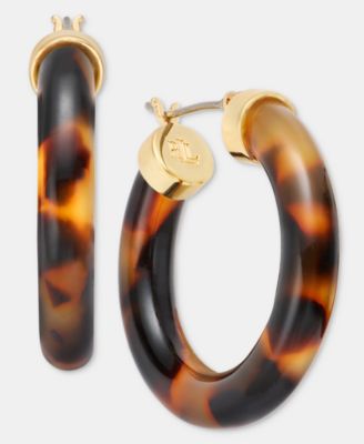 Gold-Tone Tortoise Shell Look Small Hoop Earrings, 0.8"