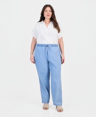 Size Tie-Waist Wide-Leg Pants