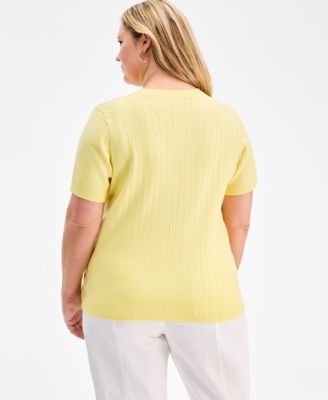 Plus Size Ribbed Short-Sleeve Sweater