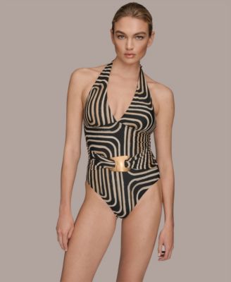Donna Karan Women's Printed Belted One-Piece Swimsuit