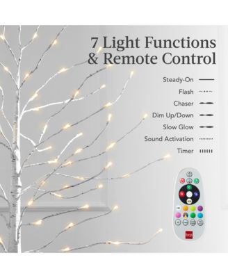 Set of 3 Lighted Twig Birch Trees, 4ft, 6ft, 8ft w/ 300 LEDs, Warm White, Multicolor Lights