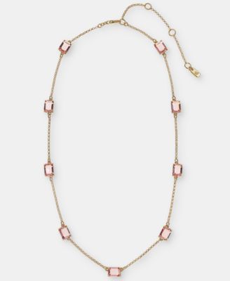 Gold-Tone Glass Stone Station Necklace. 16" + 3" extender