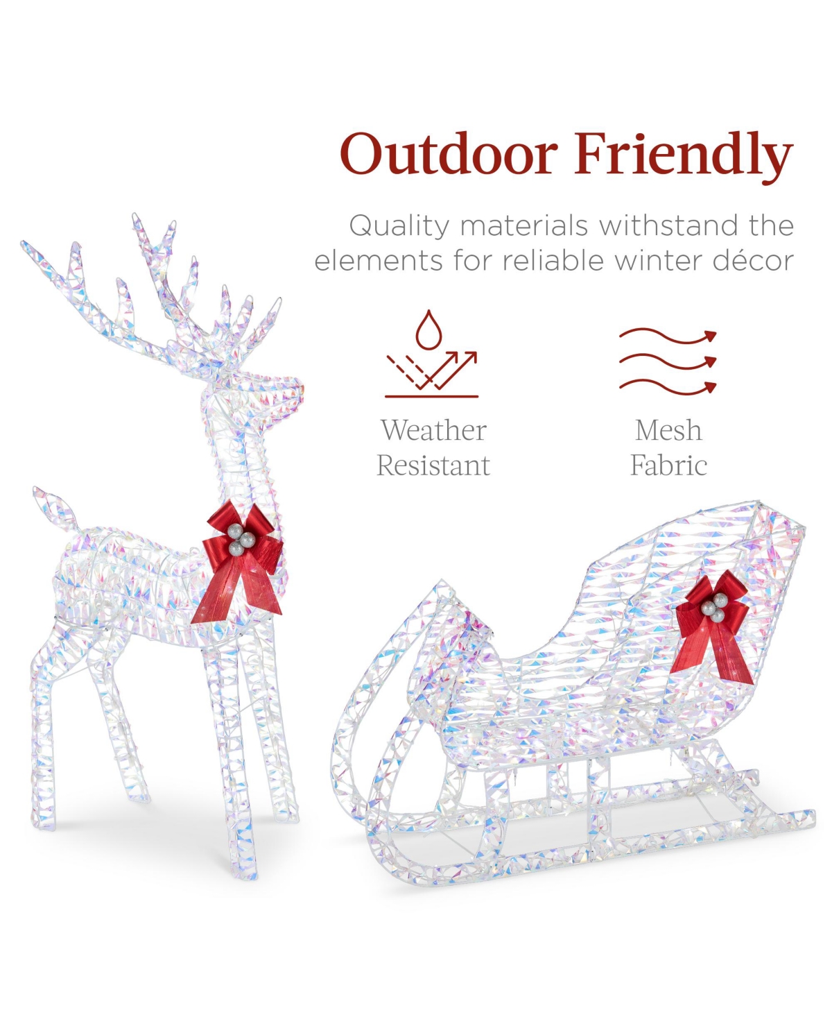 Best Choice Products Lighted Christmas 4ft Reindeer & Sleigh Outdoor Yard Decoration Set w/ 205 Led Lights, Stakes 