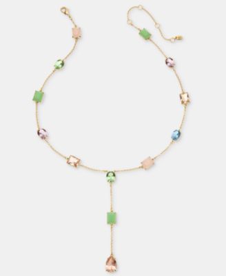 Multi-Stone Lariat Necklace, 16" + 3" extender