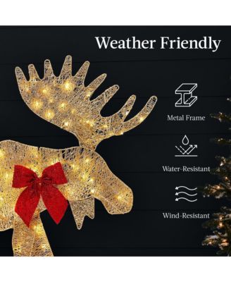 4ft 2-Piece Lighted 2D Christmas Moose Set Outdoor Decor w/ 125 LED Lights, Stakes