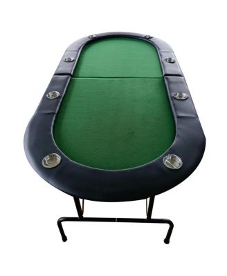 73" Oval Wood Foldable Poker Table for 8 Players with Faux Leather Padded Rails and Cup Holders for Living Room or Game Nights