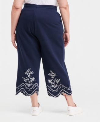 Style & Co Plus Size Scalloped Eyelet Wide-Leg Knit Pants