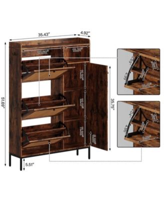 Rattan Shoe Storage Cabinet with 3 Flip Drawers, Freestanding Organizer with Adjustable Shelves for Entryway, Shoe Rack Cabinet for Hallway