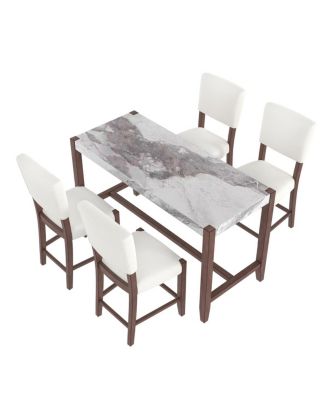 5-Piece Counter Height Dining Set, Faux Marble Table and 4 Upholstered Chairs for Small Spaces or Dining Room-Maison Boucle