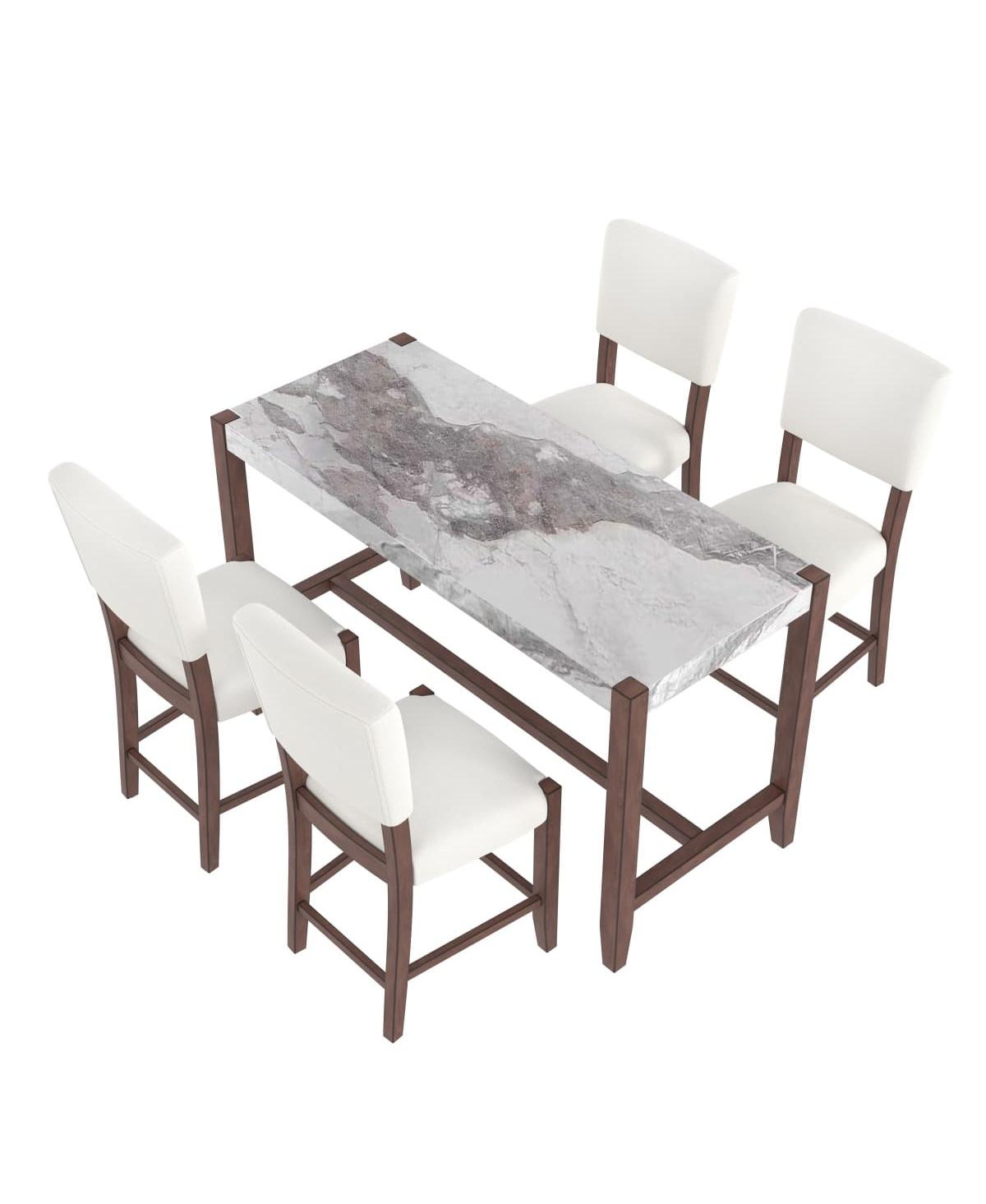 5-Piece Counter Height Dining Set, Faux Marble Table and 4 Upholstered Chairs for Small Spaces or Dining Room-Maison Boucle