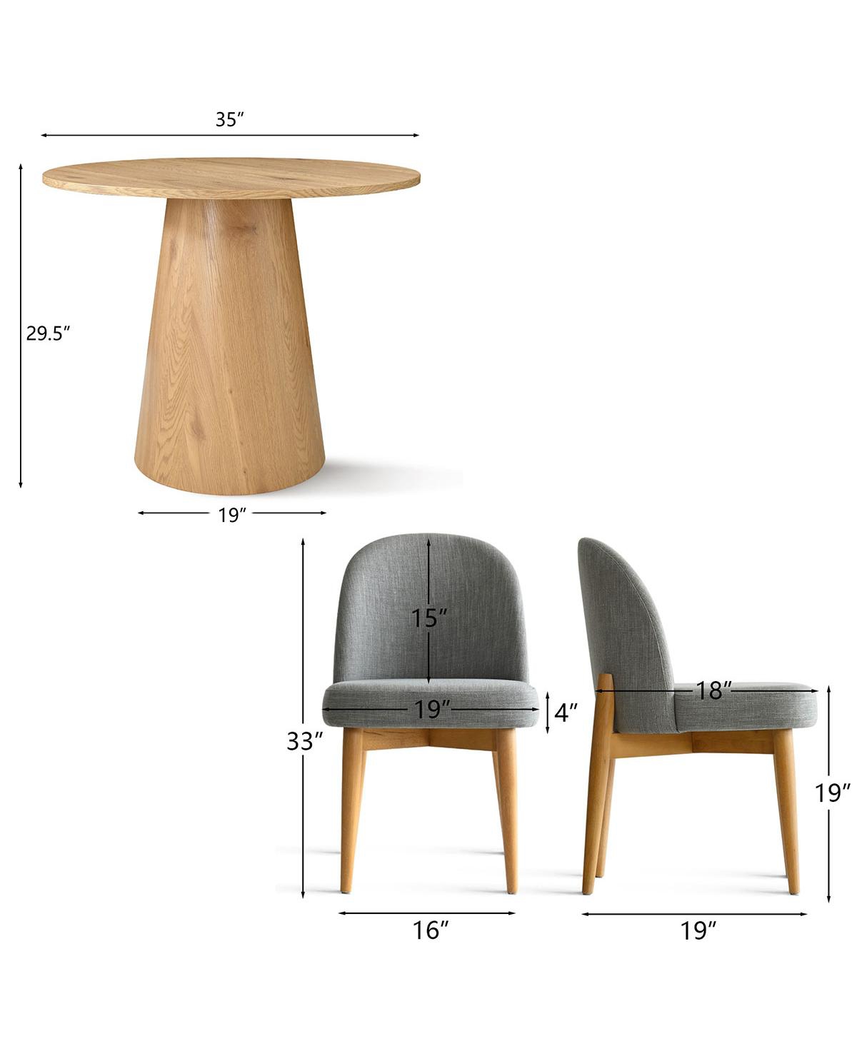 Maison Boucle 3-Piece Round Dining Table Set, 35" Wood-Look Pedestal with Fabric Upholstered Chairs for Small Kitchens