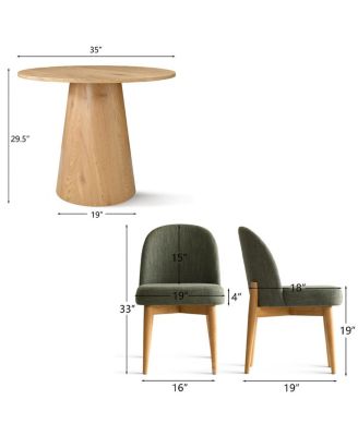 3-Piece Round Dining Table Set, 35" Wood-Look Pedestal Table with Fabric Upholstered Chairs for Small Kitchens