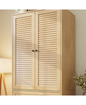 Armoire Wardrobe Closet with Drawers, 69.5" Wooden Wardrobe Cabinet with Hanging Rod, 2 Doors Clothing Storage Cabinet