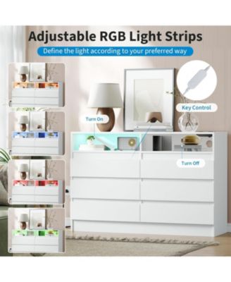 6-Drawer Dresser with LED Lighting & Charging Station, Modern Storage Chest with Power Outlets for Bedroom, Living Room, or Entryway