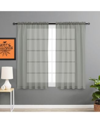 2 Piece Spooky Halloween Decor Misty Gray Colored Rod Pocket Sheer Voile Window Curtains - 63 In. Long