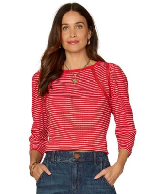 Petite Striped Boat Neck Knit Top