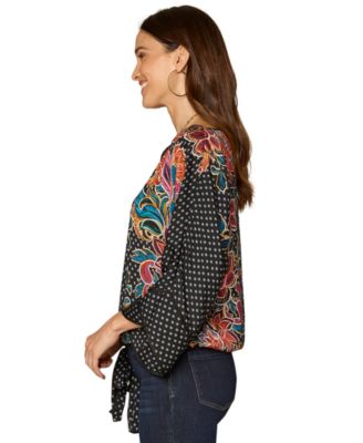 Petite Boat Neck Dolman-Sleeve Printed Top