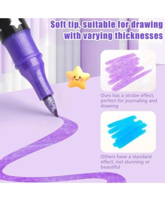 Glitter Markers, 24 Sticks Dual-Tip Shimmer Pens, Vibrant Sparkling Ink for DIY Projects and Various Handmade Paintings