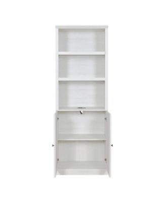 1 Doors Bookshelf with USB Port and 3 Open Shelves Bookcase Side Cabinet Storage Shelves