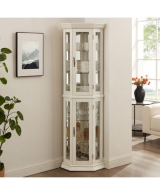 Streamdale Lighted Corner Curio Cabinet - Glass Display Shelf - WHITE