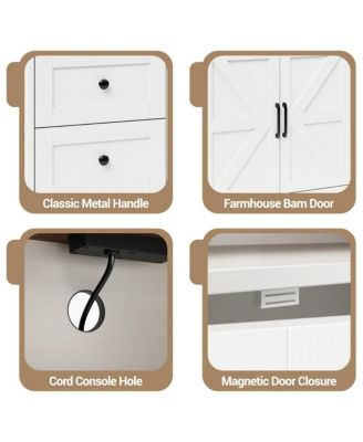 47.2" Buffet Cabinet with Power Outlet, 3 Drawers & 2 Barn Doors, Modern Farmhouse Sideboard Storage forLiving Room, Coffee Bar, Black