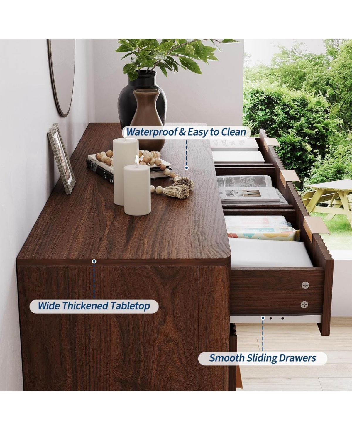 gaomon 54" Wide 9 Drawer Dresser,Wooden Chest of Drawers with Fluted Wave Pattern, Metal Handles, Modern Tv Stand Dresser Curved Profile