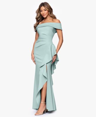 Women's Off-The-Shoulder Ruffled Side-Slit Gown