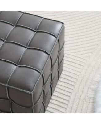 Streamdale Genuine Leather Tufted Ottoman, Footstool for Living Room & Bedroom, Grey