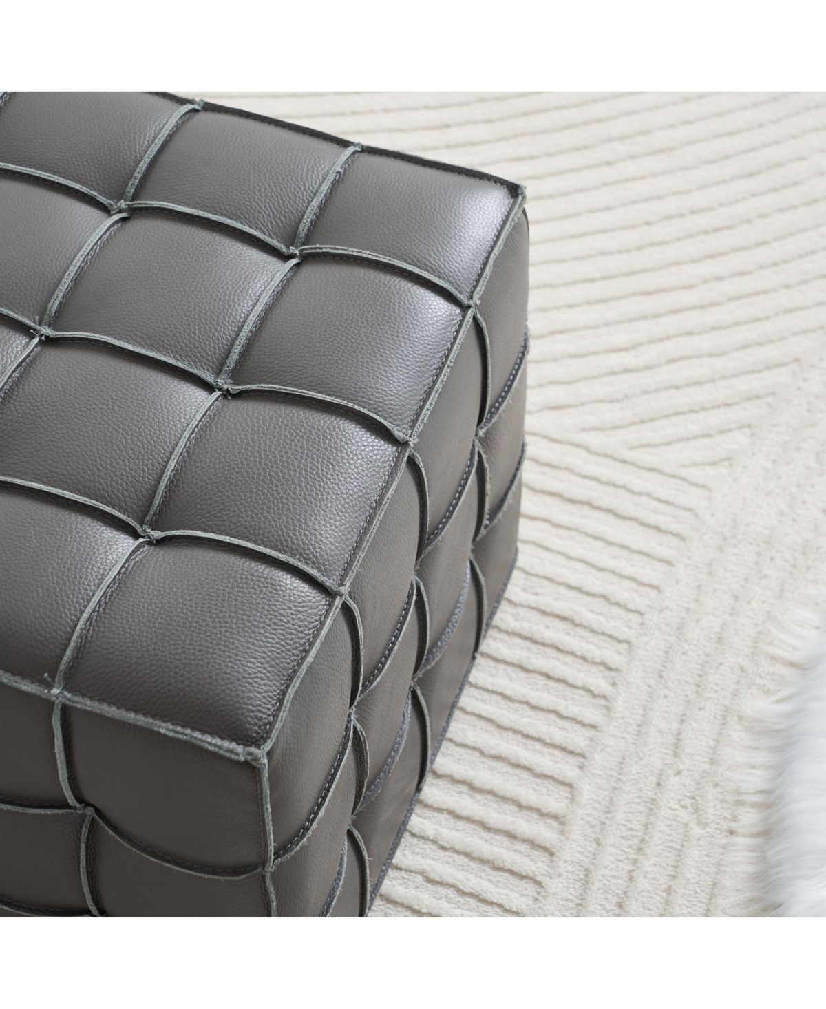 Streamdale Furniture Streamdale Genuine Leather Tufted Ottoman, Footstool for Living Room & Bedroom, Grey