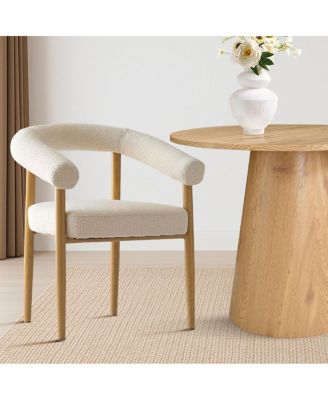 3-Piece Round Dining Table Set for 2 with Boucle Armchairs, Modern Wood Finish Table and Upholstered Chairs for Small Spaces